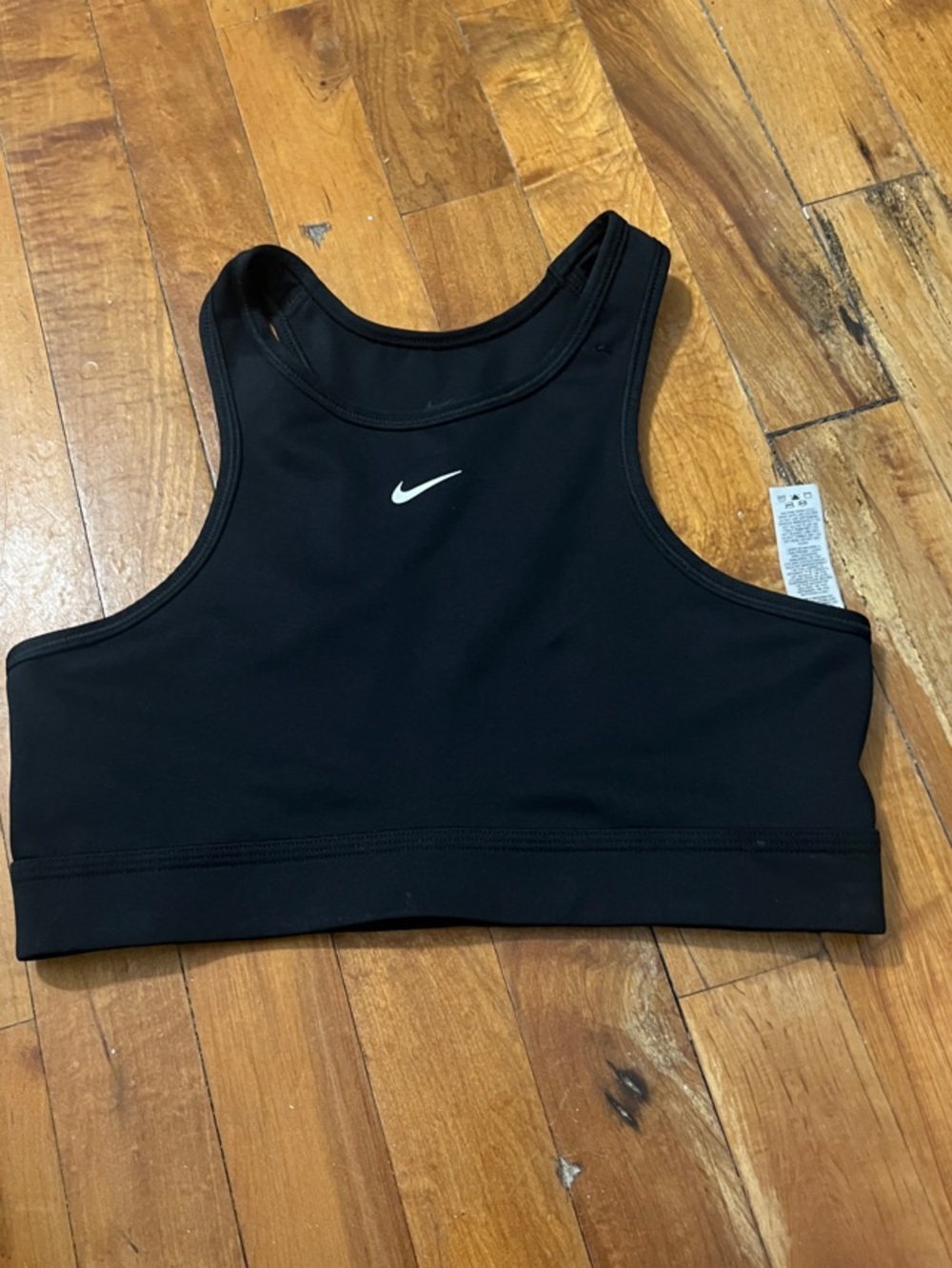 Nike Black High-Neck Racerback Sports Bra with White Swoosh